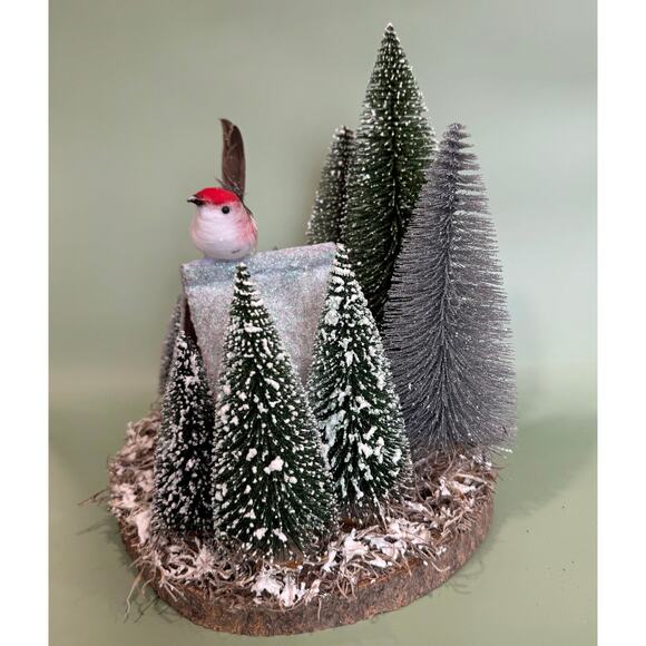 Winter Birdhouse Assemblage Diorama – Handmade Holiday Decor Centerpiece - Picture 6 of 7